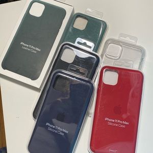 Lot of six iPhone, Pro Max 11 Apple cases: clear, leather, silicone